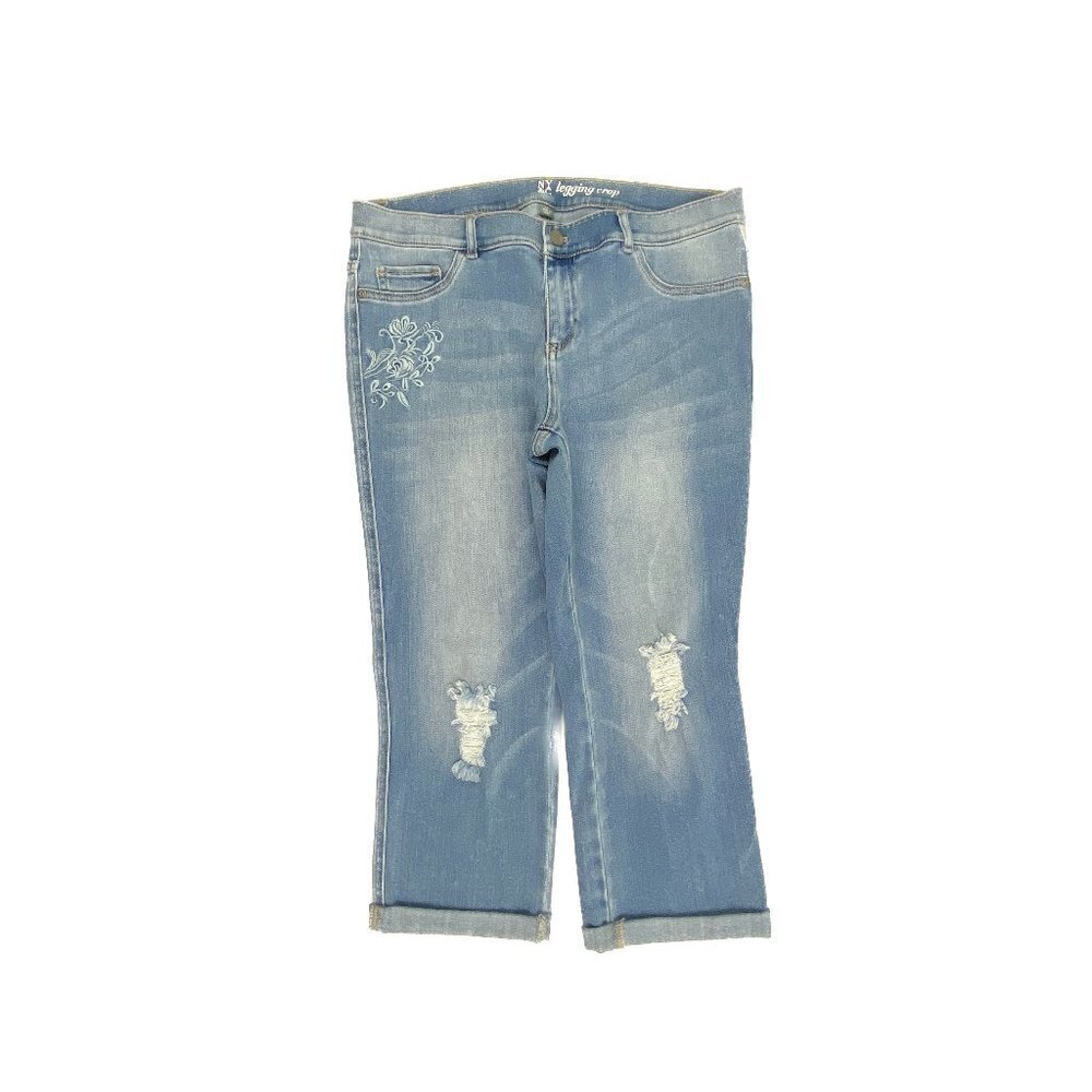 New York & Company Crop Distressed‎ Cuffed Embroidered Women's size 12 Jeans